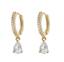 Load image into Gallery viewer, Eliza - Droplet Crystal Hoop Earrings