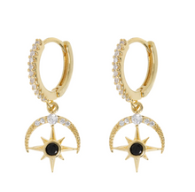 Load image into Gallery viewer, Elvira - Moon and Star Crystal Hoop Earrings