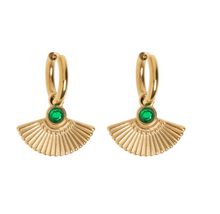 Load image into Gallery viewer, Adira - Green Fan Hoop Earrings Stainless Steel
