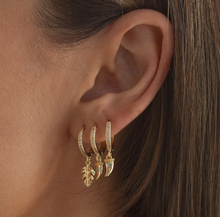 Load image into Gallery viewer, Bowyn - Small Horn with Blue Stone Hoop Earrings