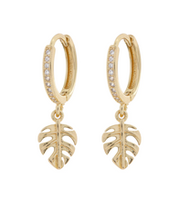 Load image into Gallery viewer, Olive - Monstera Crystal Hoop Earrings