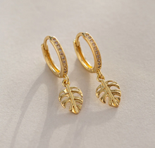 Load image into Gallery viewer, Olive - Monstera Crystal Hoop Earrings