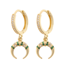 Load image into Gallery viewer, Aya Crystal Horn Hoop Earrings