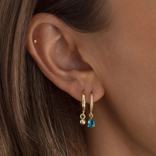 Load image into Gallery viewer, August Blue Crystal Hoop Earrings