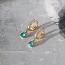 Load image into Gallery viewer, August Blue Crystal Hoop Earrings