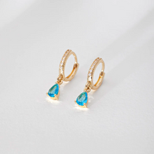 Load image into Gallery viewer, August Blue Crystal Hoop Earrings