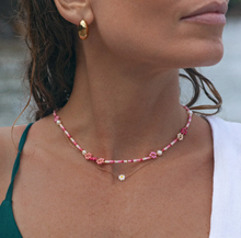 Load image into Gallery viewer, Elsa Colorful Beads Flower and Pearl Pink Necklace