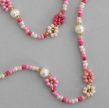 Load image into Gallery viewer, Elsa Colorful Beads Flower and Pearl Pink Necklace