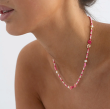 Load image into Gallery viewer, Elsa Colorful Beads Flower and Pearl Pink Necklace