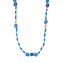 Load image into Gallery viewer, Elsa Colorful Beads Flower and Pearl Blue Necklace