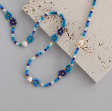 Load image into Gallery viewer, Elsa Colorful Beads Flower and Pearl Blue Necklace