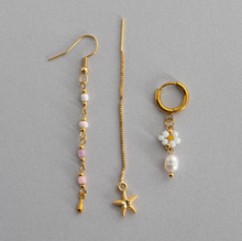 Load image into Gallery viewer, Sigrid Flower and Pearl White Bead Summer Hoop Earrings Stainless Steel