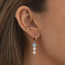 Load image into Gallery viewer, Fanny Flower and Pearl Colorful Bead Summer Hoop Earrings Stainless Steel