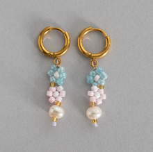 Load image into Gallery viewer, Fanny Flower and Pearl Colorful Bead Summer Hoop Earrings Stainless Steel