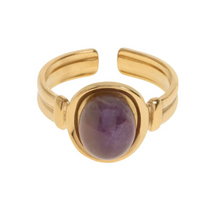 Load image into Gallery viewer, Anouk Amethyst Statement Adjustable Ring Stainless Steel