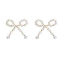 Load image into Gallery viewer, Juliette Cute Pearl Bow Stud Earrings