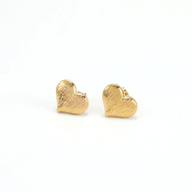 Load image into Gallery viewer, Suvy Ribbed Heart Stud Earrings Gold Stainless Steel