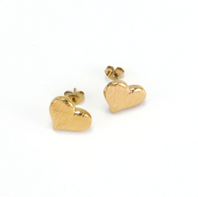 Load image into Gallery viewer, Suvy Ribbed Heart Stud Earrings Gold Stainless Steel