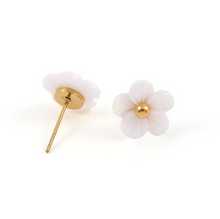 Load image into Gallery viewer, Ellen White Flower Stud Earrings Stainless Steel