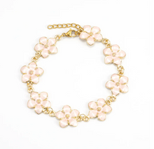 Load image into Gallery viewer, Adeline Pink Enamel Flower Chain Bracelet