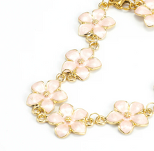 Load image into Gallery viewer, Adeline Pink Enamel Flower Chain Bracelet