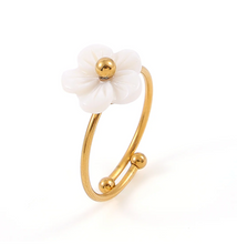 Load image into Gallery viewer, Ellen White Flower Adjustable Ring Stainless Steel