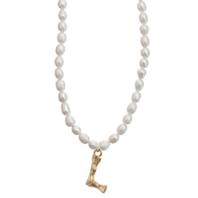 Load image into Gallery viewer, Pearl and Bamboo Letter Necklace