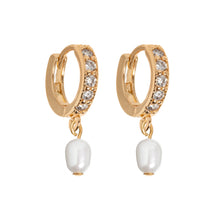 Load image into Gallery viewer, Pearl & Crystal Hoop Earrings