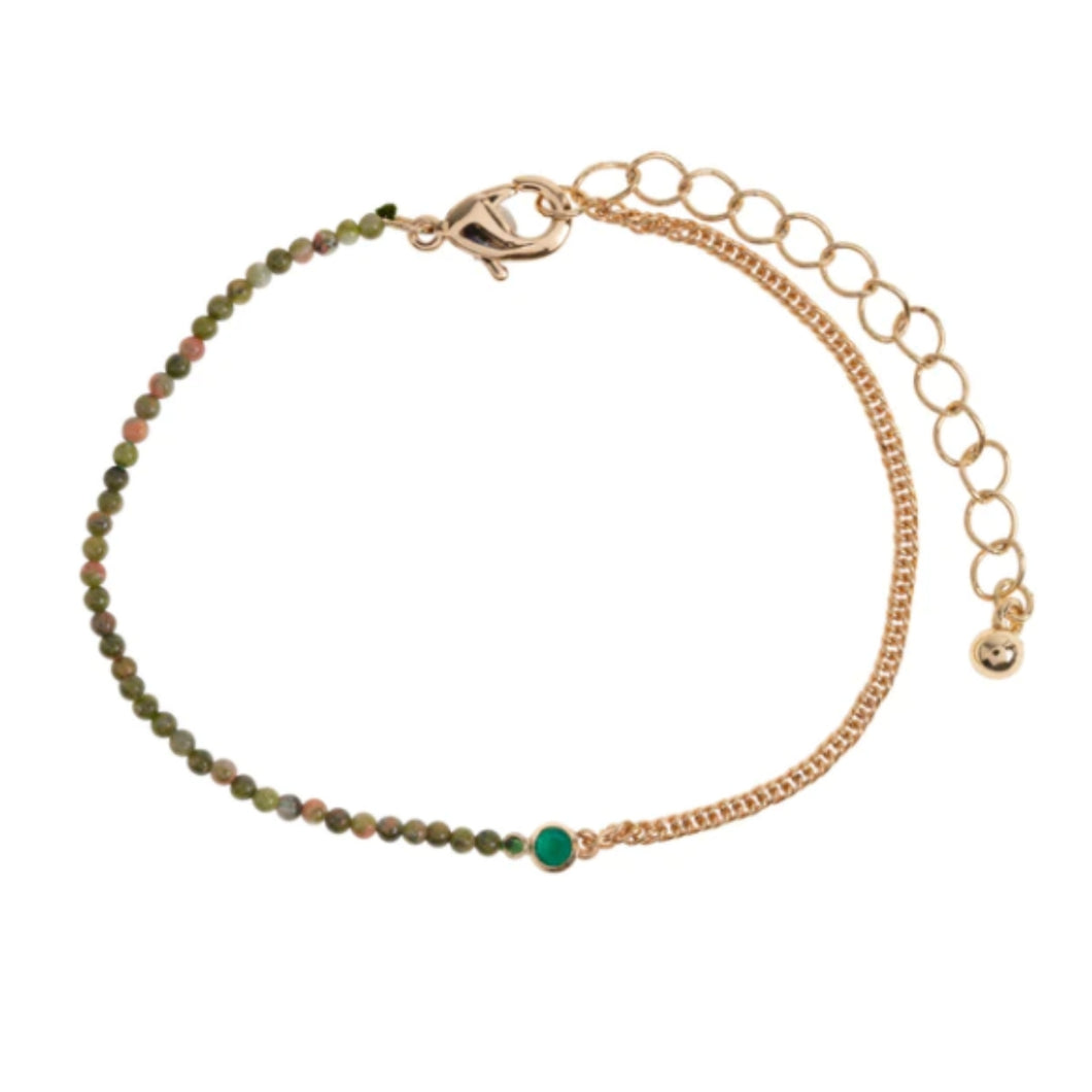 Isa - Bead and Crystal Chain Bracelet - Tourmaline