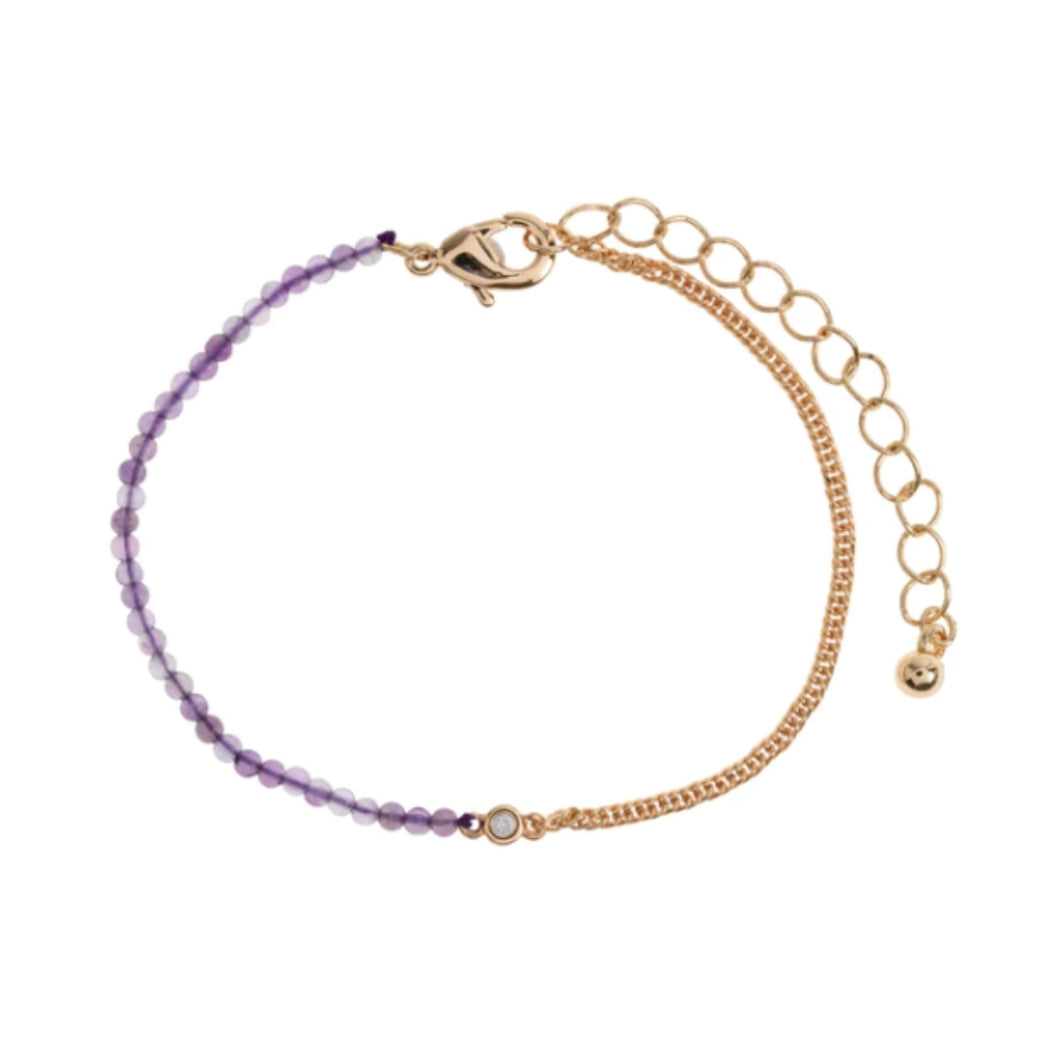 Isa - Bead and Crystal Chain Bracelet - Violet Amethyst