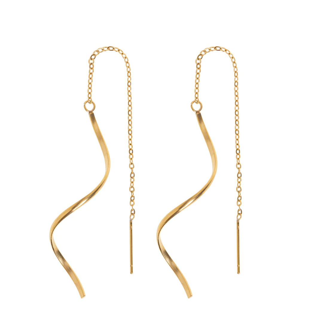 Tina - Swirly Shape Chain Earrings - Stainless Steel