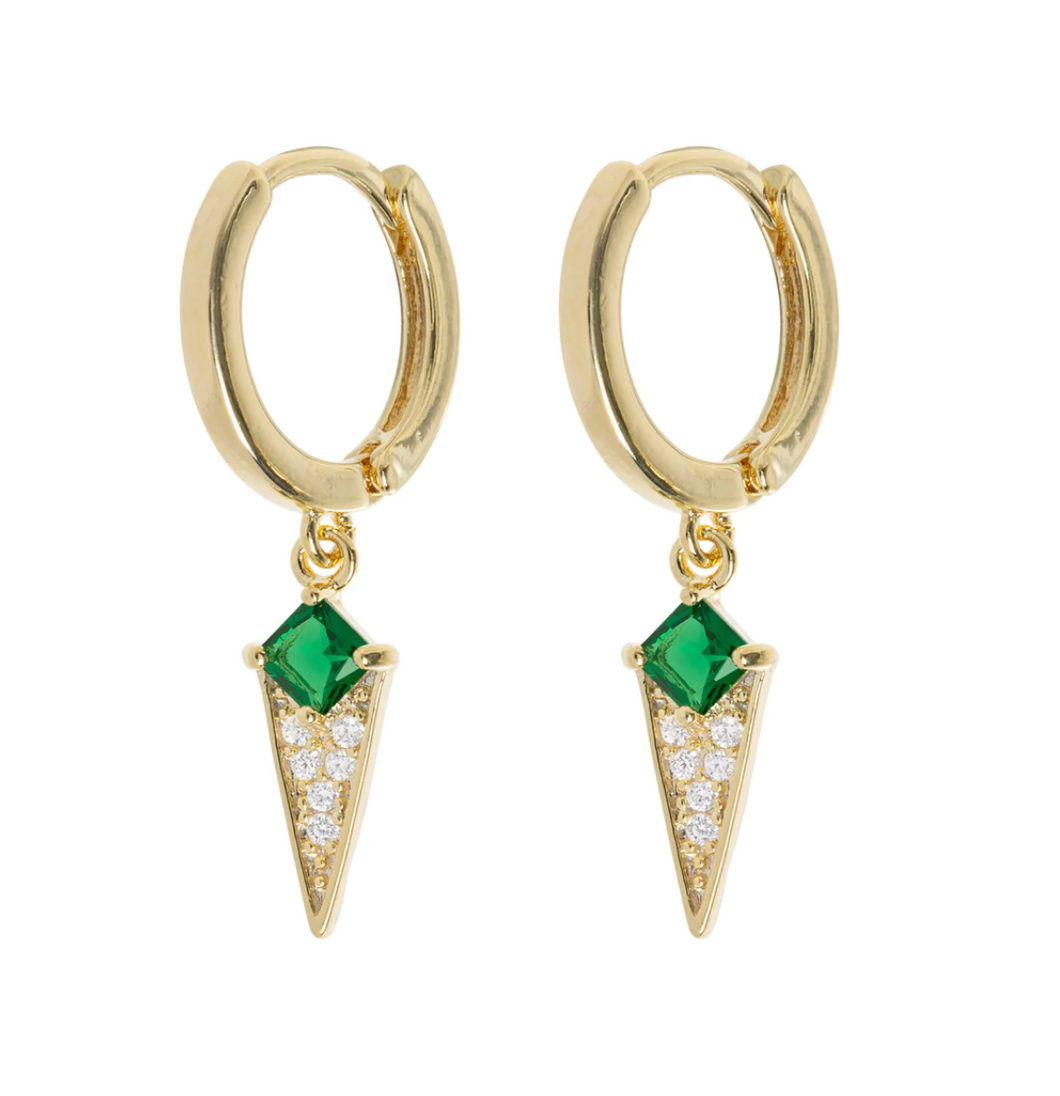 Arya - Green Crystal Stud Hoop Earrings