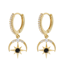 Load image into Gallery viewer, Elvira - Moon and Star Crystal Hoop Earrings
