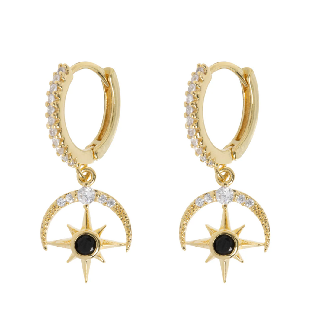 Elvira - Moon and Star Crystal Hoop Earrings