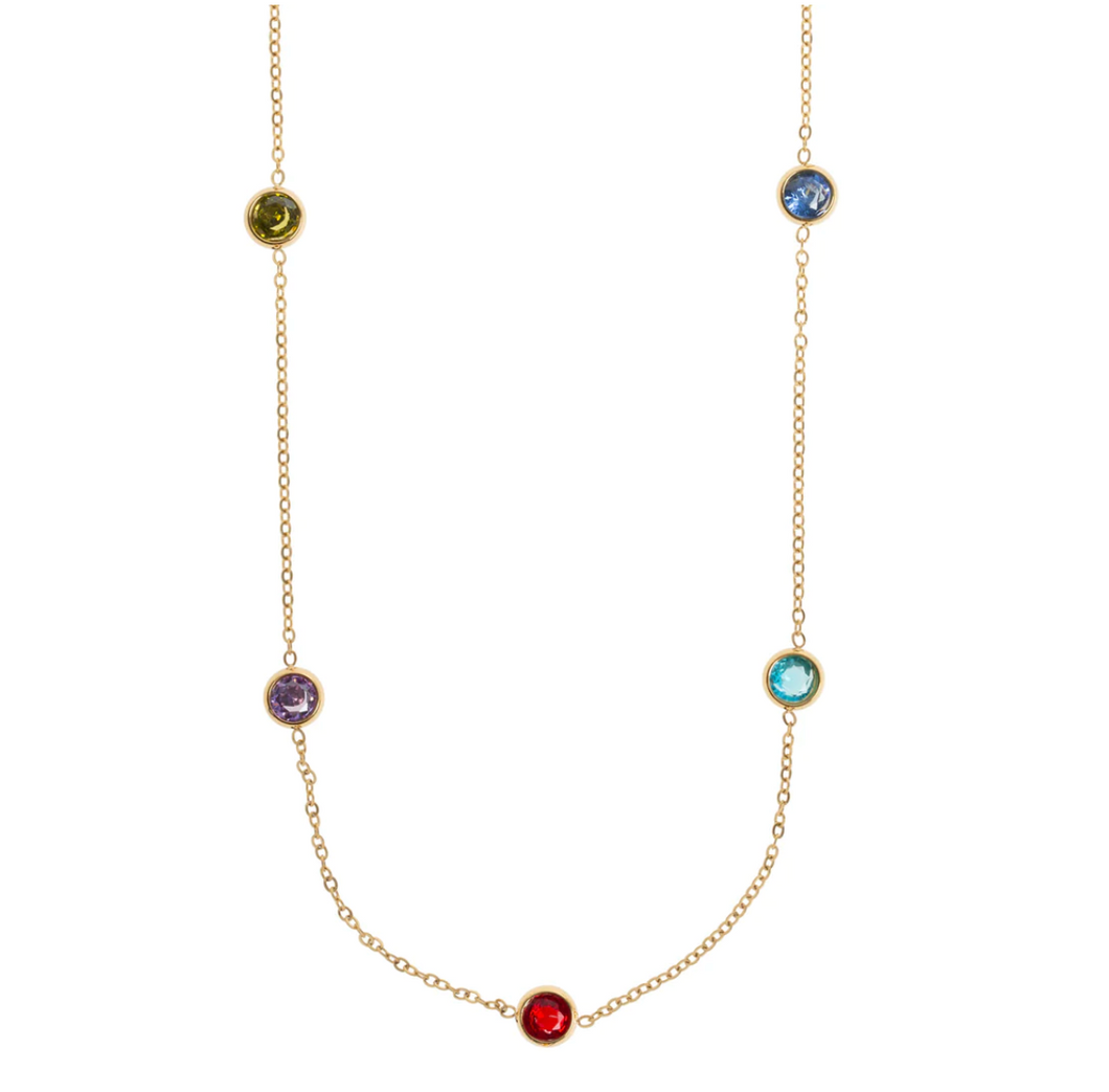 Michelle Necklace with Gold Dipped Multi-Colored Crystal Stainless Steel