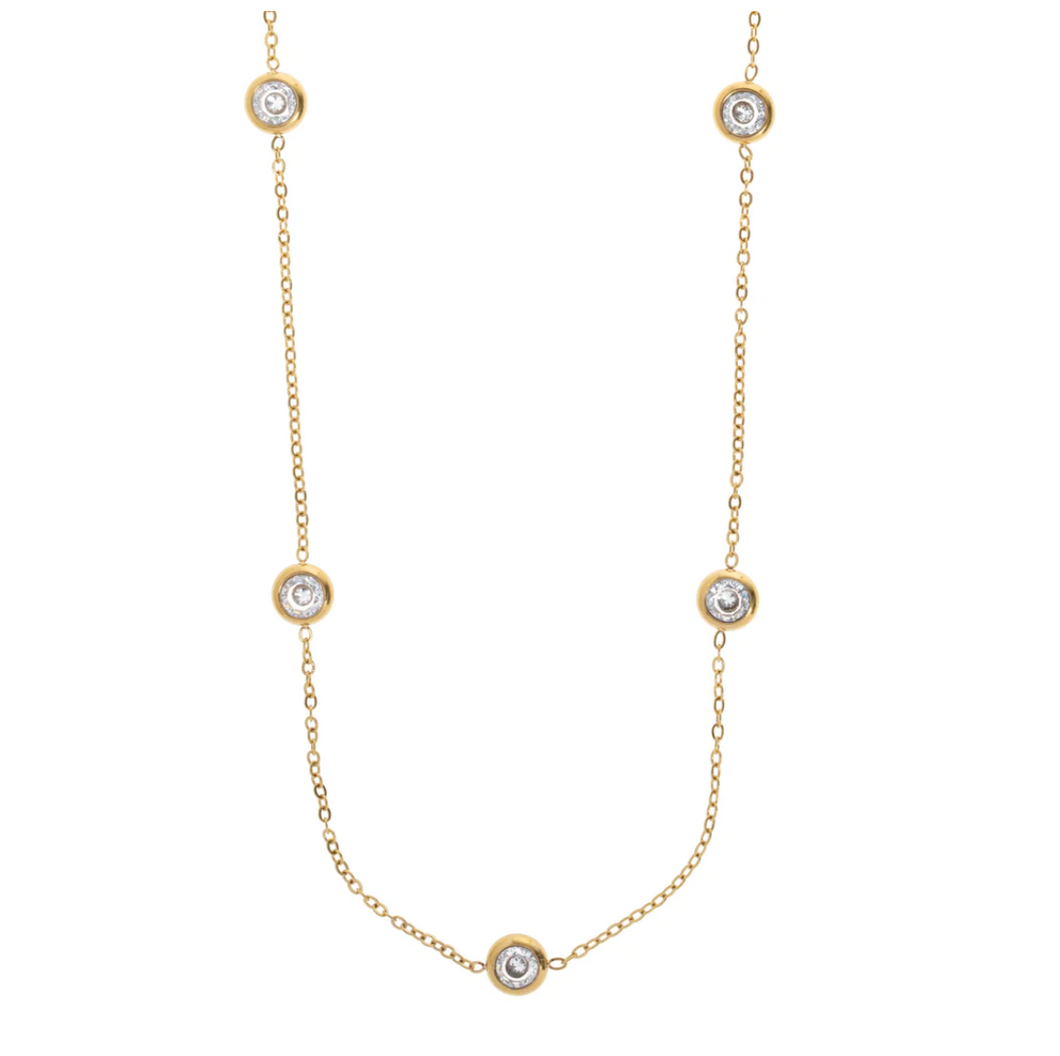 Michelle Necklace with Gold Dipped Crystals Stainless Steel