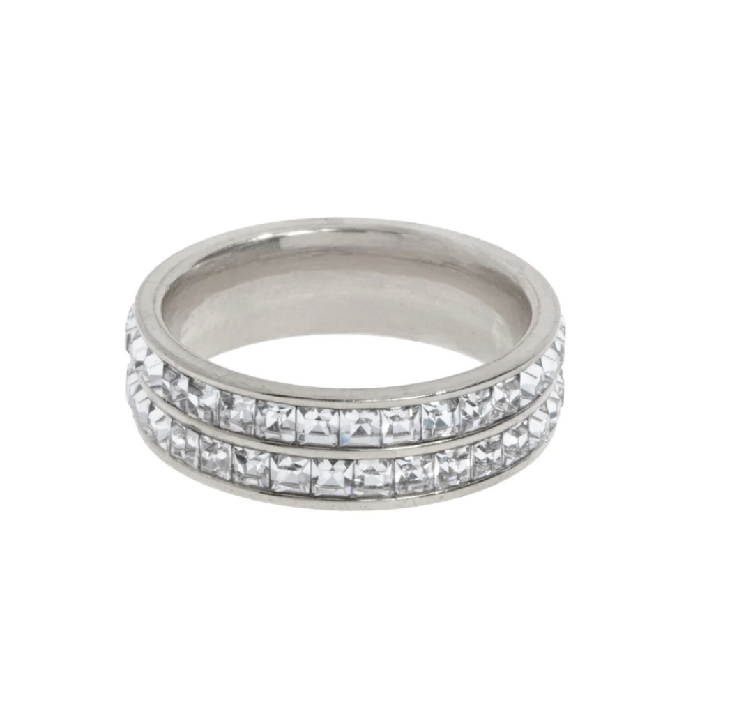 Angelica - Double Lined Crystal Pavé Ring Stainless Steel