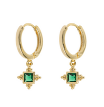 Load image into Gallery viewer, ARYA - GREEN CRYSTAL PENDANT HOOP EARRINGS
