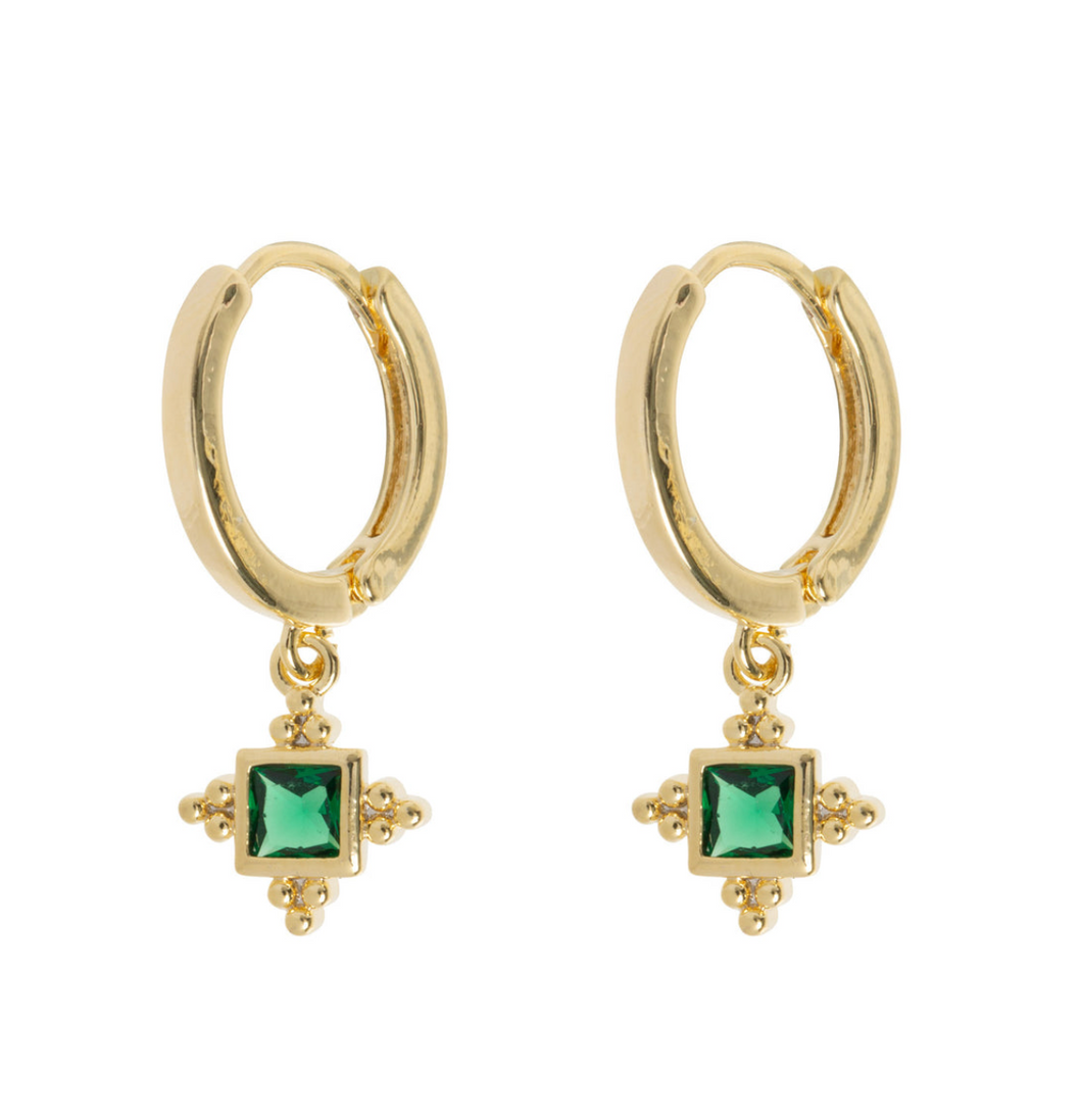 ARYA - GREEN CRYSTAL PENDANT HOOP EARRINGS