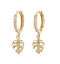 Load image into Gallery viewer, Olive - Monstera Crystal Hoop Earrings
