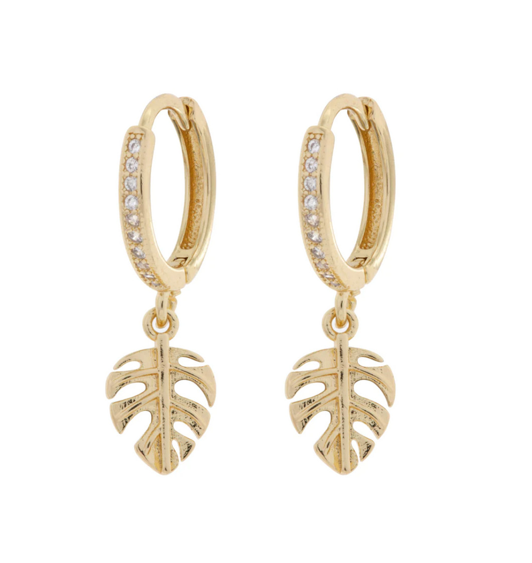 Olive - Monstera Crystal Hoop Earrings