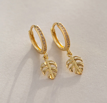 Load image into Gallery viewer, Olive - Monstera Crystal Hoop Earrings
