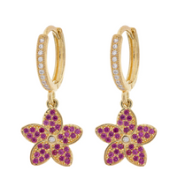 Load image into Gallery viewer, Jasmine - Pink Crystal Flower Hoop Earrings
