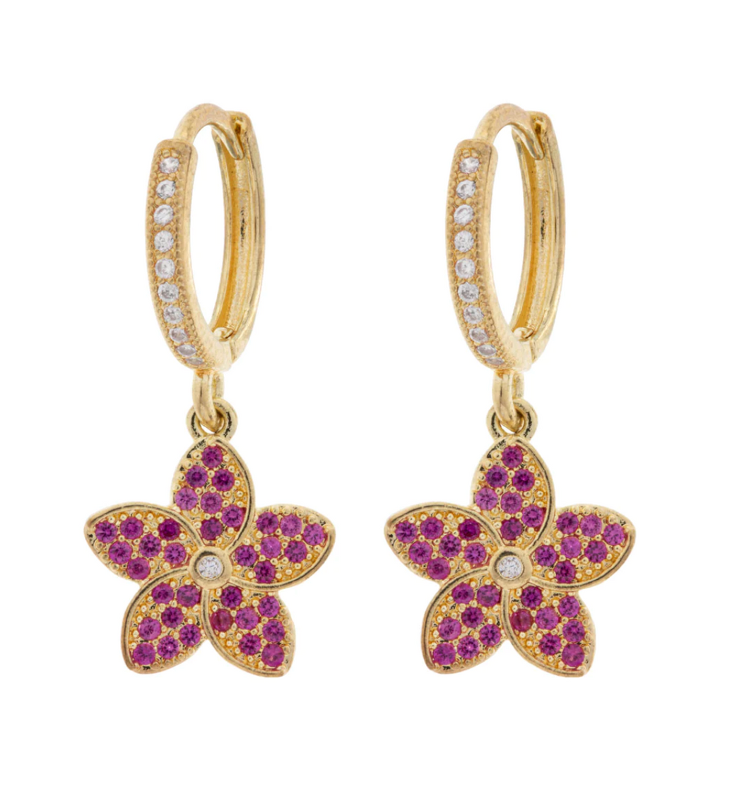 Jasmine - Pink Crystal Flower Hoop Earrings