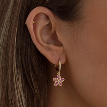 Load image into Gallery viewer, Jasmine - Pink Crystal Flower Hoop Earrings
