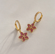 Load image into Gallery viewer, Jasmine - Pink Crystal Flower Hoop Earrings
