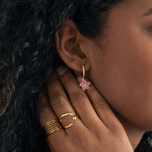 Load image into Gallery viewer, Jasmine - Pink Crystal Flower Hoop Earrings
