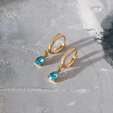 Load image into Gallery viewer, August Blue Crystal Hoop Earrings
