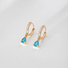 Load image into Gallery viewer, August Blue Crystal Hoop Earrings
