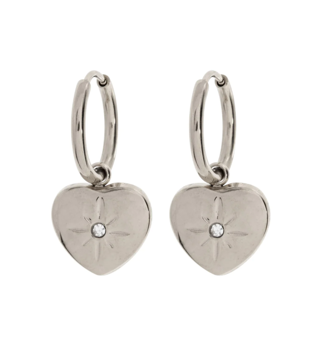 Lola Crystal Heart Hoop Earrings Stainless Steel